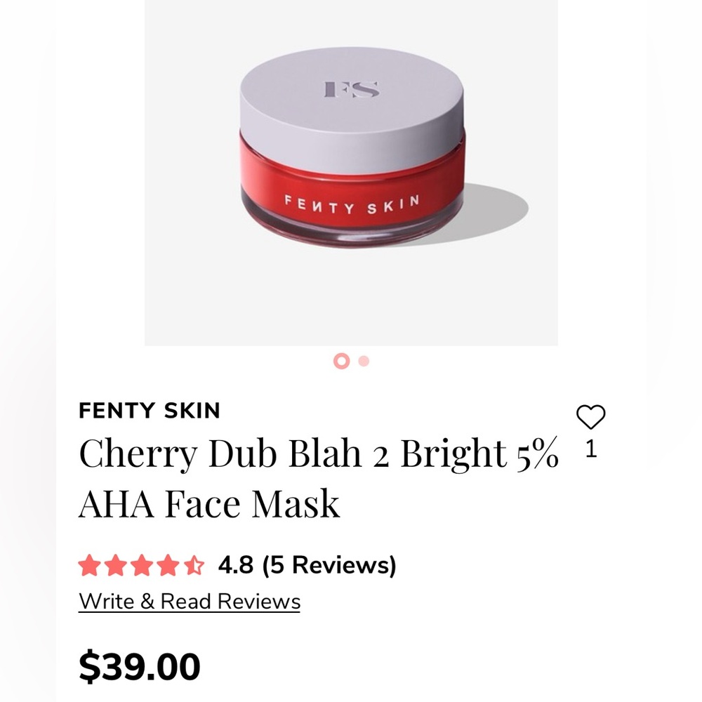 NWT Fenty Skin Blah 2 Bright 5% AHA Face Mask from FabFitFun